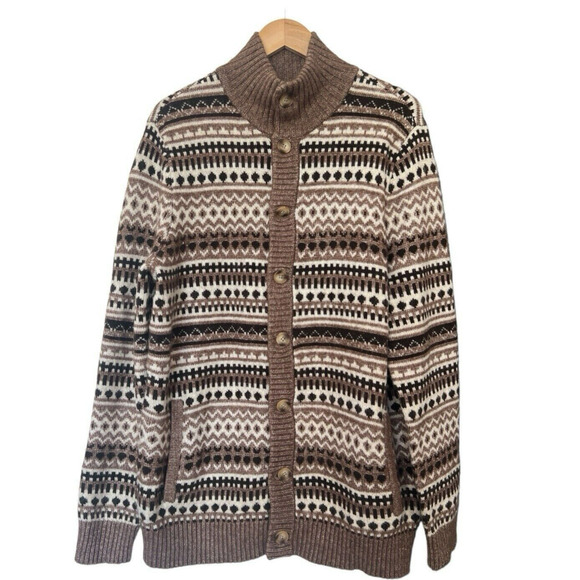 UpWest Cardigan Sweater Mens L Shawl Collar Wool Blend Fair Isle Cozy Grandpa - Picture 1 of 10